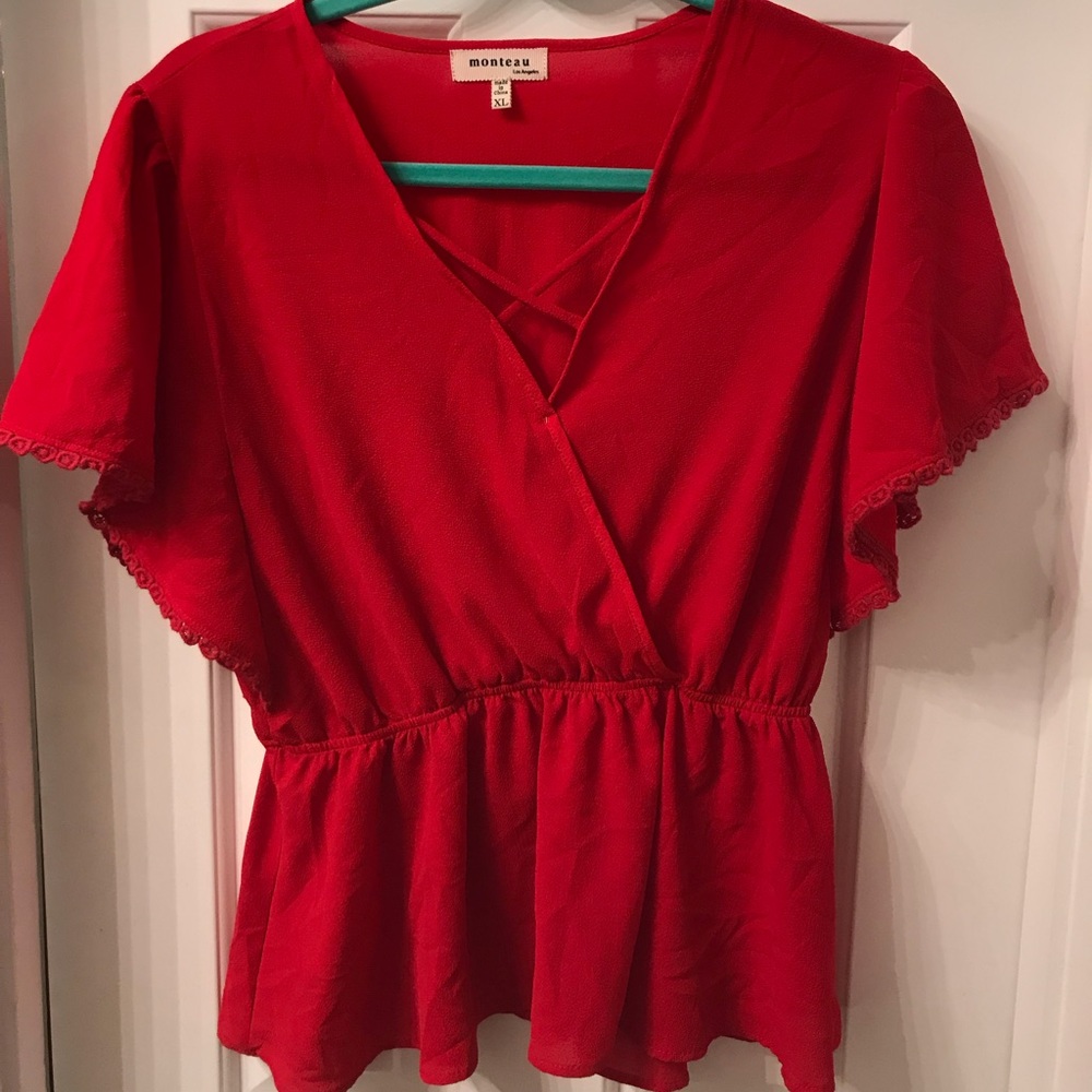 Red elastic waist top